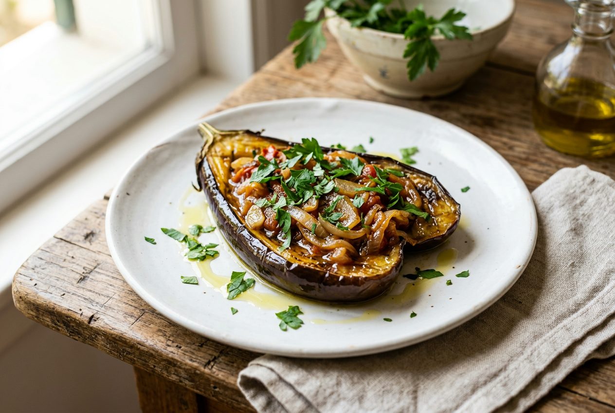İmam Bayıldı — slow-roasted stuffed aubergines